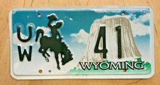 University Of Wyoming College Collegiate License Plate " Uw 41 " Wy Buckn Bronco