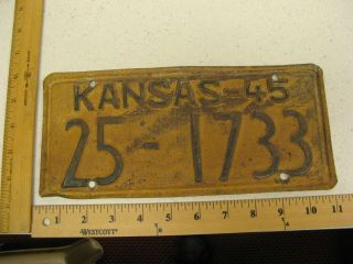 1945 45 Kansas Ks License Plate Tag Brown County 25 - 1733