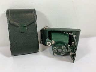 Vintage Green No.  1 Pocket Kodak Junior Folding 120 Roll Film Camera W/cade A8