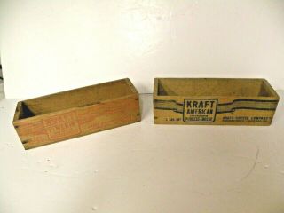 2 Vintage Kraft American Process Cheese & Pimento Process Cheese Wooden Boxes
