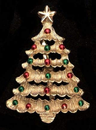 Vintage Gold Tone Signed Gerrys Enamel Holiday Christmas Tree Brooch Broach Pin