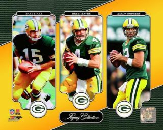 Green Bay Packers Bart Starr,  Brett Favre,  & Aaron Rodgers 8x10 Photo Picture