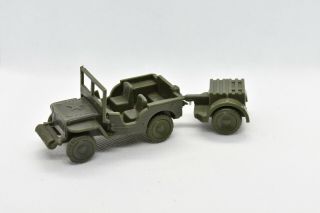 Vintage Airfix? Marx? Ww2 Army Jeep With Ammunition Trailer Plastic Vehicle 1:72