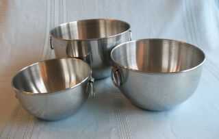 Vintage Set Of 3 Farberware Stainless Steel Nesting Mixing Bowls Ring Handles