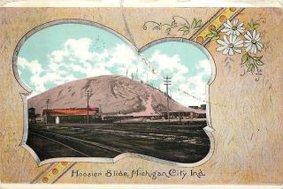 Vintage Postcard Hoosier Slide,  Michigan City In Art Nouveau Vignette Laporte Co