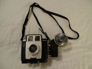 Vintage Kodak Brownie Twin 20 Camera With Kodak Supermite Flashholder And Strap