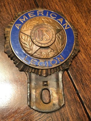 License Plate Topper American Legion Brass Enamel Ww2 Hot Rod Military