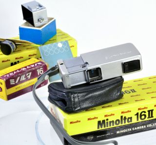 Minolta - 16 Ii Rokkor Sub Mini Camera W Leather Case,  Orig Box,  Inst,  Clamp,  Film