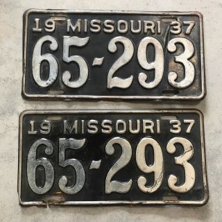 Two 1937 Missouri License Plates Matching Pair (65 - 293)