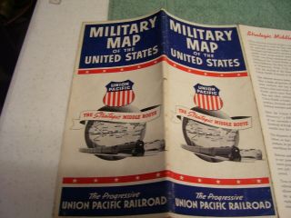 Orig,  Vintage,  Union Pacific Rr,  Wwii Military Map Of U.  S.  A.  1943,  32 " X 18 "