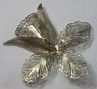 Vintage Sterling Silver 925 Filigree Orchid Pin