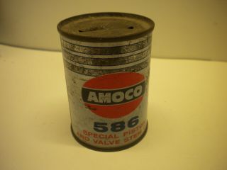Vintage Gas Station Service Oil Can Bank Amoco 586 Oil 4 Inch Tall Good Cond.