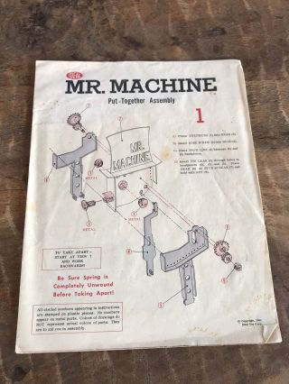 Vintage 1960 Mr Machine Robot Directions By Ideal Toys