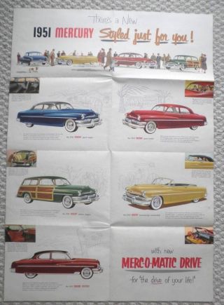 1951 Mercury Brochure / Poster: Sport Coupe/sedan,  Convertible,  Monterey,  Wagon,
