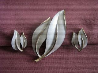 Vintage Sarah Coventry Demi Enamel Pin/earring Set " Pearlized Perfection " 1965