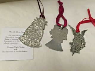 1 Pewter Pineapple Ornament & 2 Silver tone Angel Metal Ornaments,  MARKED,  VTG 2