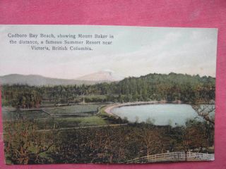 Cadboro Bay Beach & Mount Baker Near Victoria,  B.  C Vintage Colour.  Postcard 1910