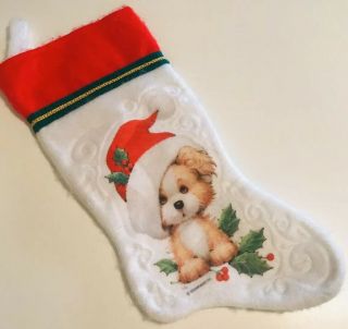 Vintage Morehead Puppy Dog Embossed Christmas Stocking Felt Fuzzy