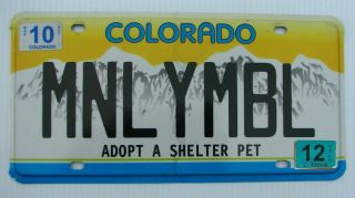 Colorado Vanity Auto License Plate " Mnly Mbl " Manly Mobile Adopt Shelter Pet