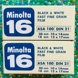 2 Pack: Minolta 16 Asa 100 Din 21 Black White Film Fast Fine Grain Cartridge Nos