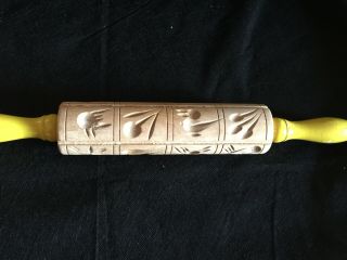 Vintage Embossing Rolling Pin Birds Flowers Owls Cross Patterns Carved Wood -