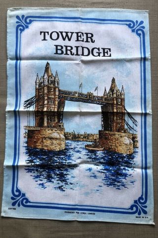 Vintage Retro Tea Towel Tower Bridge Souvenir Cotton Made In Uk