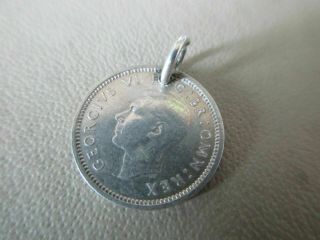 VINTAGE ENGLISH STERLING SILVER 1941 LUCKY THREEPENCE COIN FOB CHARM PENDANT OLD 2