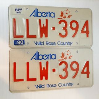 Alberta Wild Rose Country 1990 Licence Plate Pair Llw - 394 For Display Only