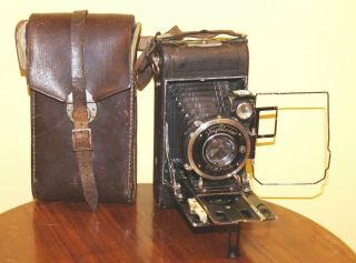 Vintage Voigtlander 1923 Compur Folding Camera & 1:4.  5 10.  5cm Skopar Lens & Case