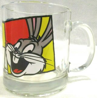 Vtg 1994 Warner Bros Looney Tunes Glass Mug Cup Bugs Bunny Sylvester Tweety Bird