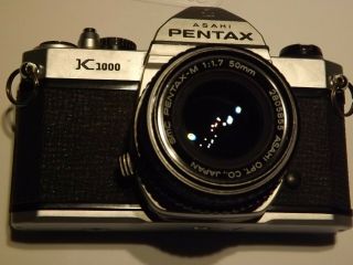 Asahi Pentax K1000 35mm Slr Film Camera W/smc Pentax - M 50mm F/1.  7 Lens -