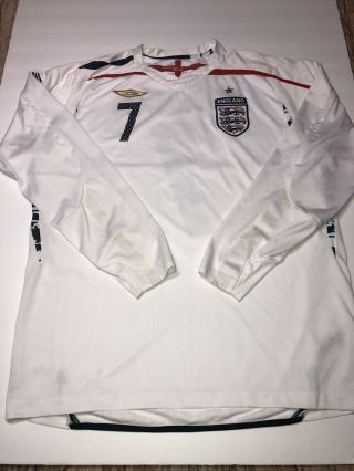 David Beckham 2007 - 2009 England Soccer Jersey White 7 Men 