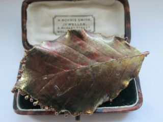 Vintage Autumnal Bronze Copper Large Leaf Brooch Shawl Pin.