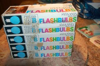 SYLVANIA BLUE DOT FLASH BLUBS PRESS 25B 5 BOXES FULL VINTAGE 2