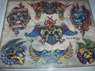 Clark Medley 2003 Page 25 Skulls Creatures Vintage Color Tattoo Flash Sheet