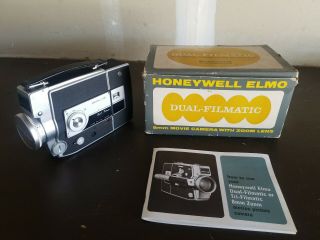 Old Vtg Honeywell Elmo Dual Filmatic Movie Camera W/ Box Strap Instructions