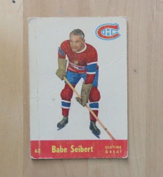 1955 Parkhurst 62 Babe Seibert,  Montreal Canadiens,  Vintage Nhl Hockey 1955 - 56
