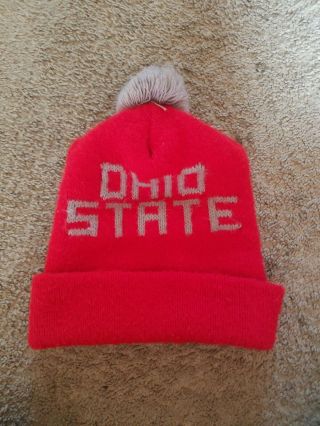 Vintage Ohio State University Buckeyes Beanie Osu Red Knit Skull Cap Winter Hat