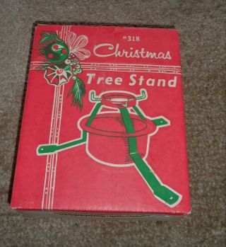 Vintage Live Christmas Tree Stand W/ Box No 318 Red Green Steel Holds Water