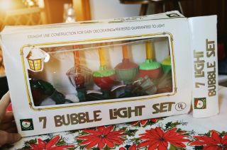 Vintage Noma Christmas Lights Set Of 7 Bubble Lights - - Box