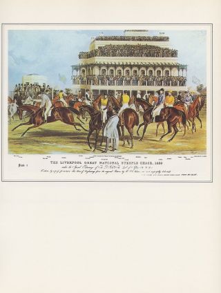 1974 Vintage Horse Race " Liverpool Grand National Steeple Chase " Art Lithograph