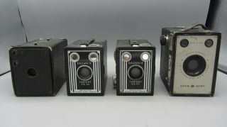 4 Vintage Box Cameras Kodak Agfa Ansco - Brownie Target / Shur Shot / No.  2 D