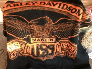Harley Davidson Fleece Biederlack Blanket Throw 58” X 50”.