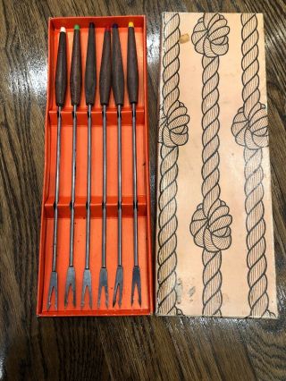 Vintage Stainless Steel Fondue Forks Set 6 Color Coded Handles