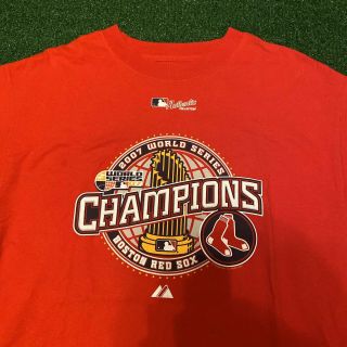 Vintage 2007 Boston Red Sox World Series Champions T - Shirt Size L Red Mlb