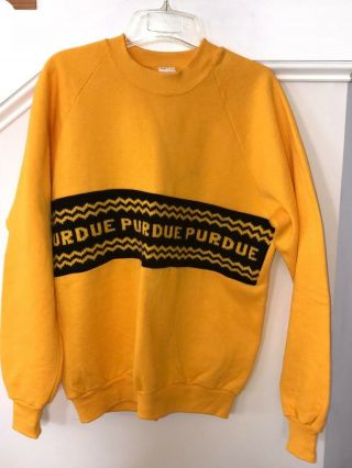 Vtg Purdue University Boilermakers Gold Crewneck Sweatshirt W Knit Sweater Sz L