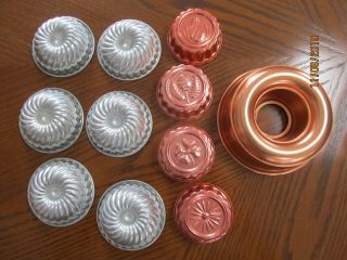 Vintage Set Of 5 Copper Jello Molds & 6 Aluminum Molds