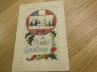 Vintage World War 1 Silk Postcard - Christmas Greetings - A Peaceful Christmas