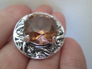 Vintage Scottish Celtic Faceted Amber Glass Silver Tone Pendant/ Brooch Pin