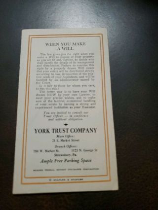 Vntg York,  Pa 1950 York Bank & Trust How To Make A Will Handout 2